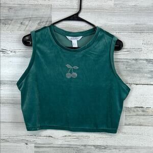 NWT Birch And Stone Velour Cropped Top Cherry Rhinestone Women’s Size Large